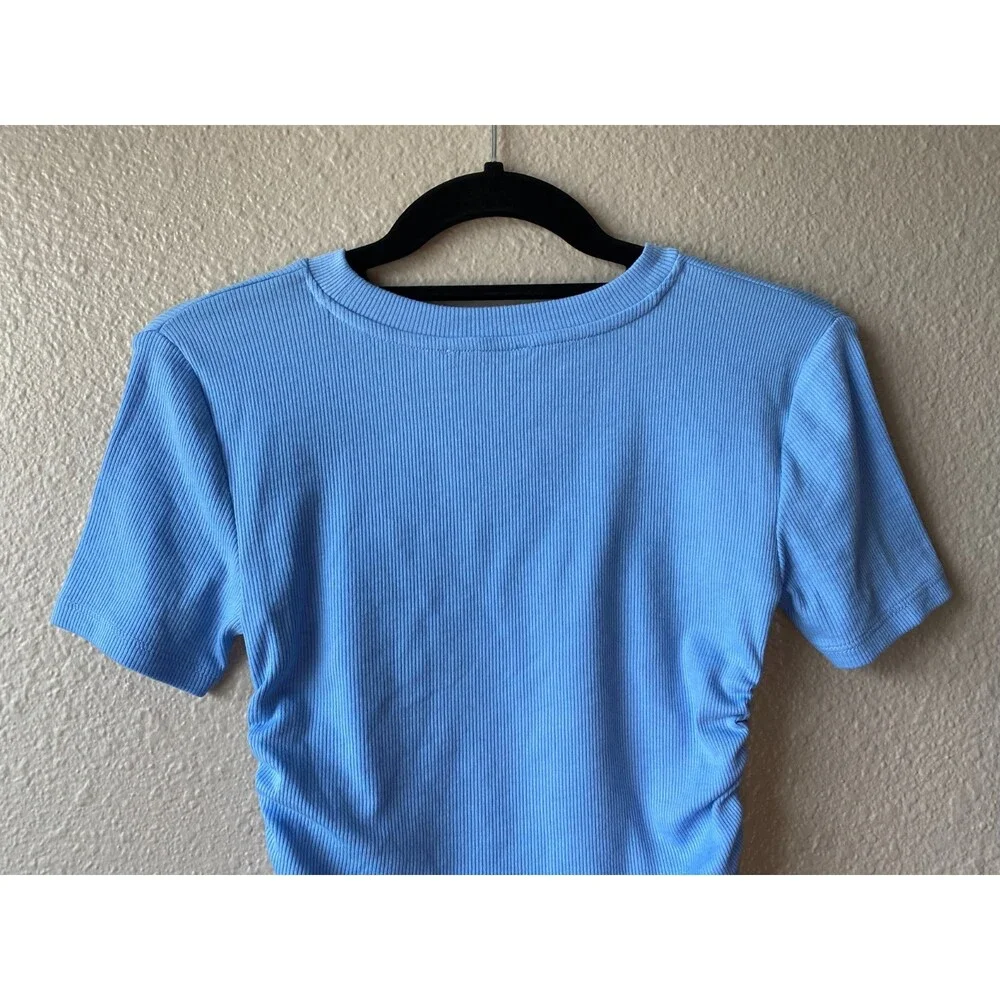 Zara Ruched Ribbed Top Blue - Picture 10 of 13